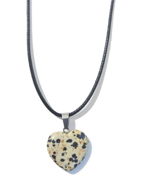 White dots [with leather rope] Artificial leather chain Natural Stone Heart Ethnic Necklace